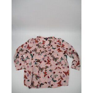Denim 247 Womens Blouse 22W Polyester Butterflies Pink Multi Color Tassels